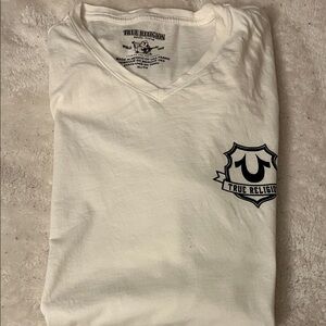 True Religion Men's Cream V-Neck Tee